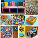 **

A vibrant collage showcasing the transformation of waste plastic into new, useful items. Depict PET bottles being recycled into colorful clothing fabric, sturdy furniture like chairs and tables, and artistic decorations such as mosaics and sculptures. The style should be bright and optimistic, emphasizing the creative potential of recycling.

**