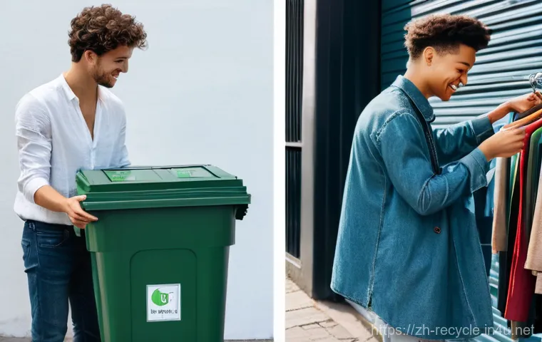 의류 리사이클링 브랜드 소개 - **"Upcycling Whiz: Denim Reimagined"**
    A vibrant, medium-shot image of a stylish young woman, in...